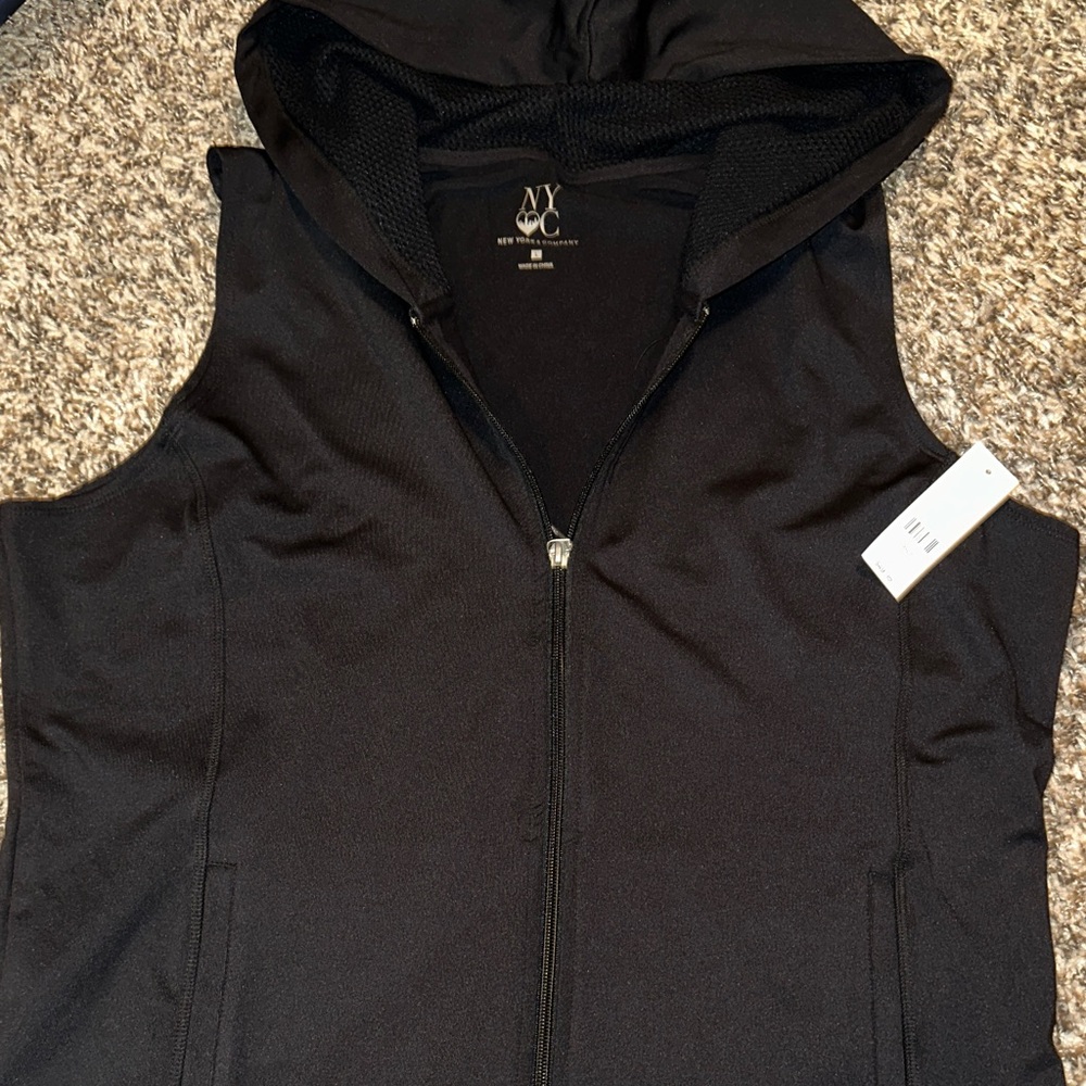 New York & Company Black Hooded Vest